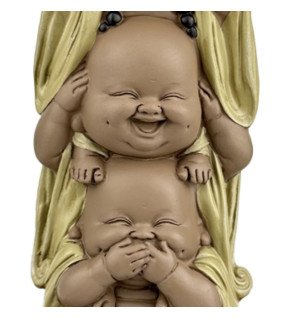  bouddha rieur superposé en résine avec finition mate sur fond neutre