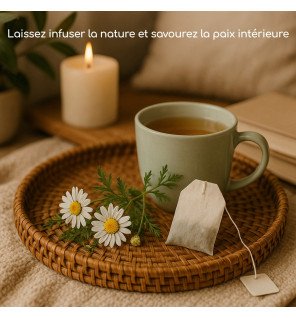  préparation d’une infusion détox avec de l’eau frémissante et un sachet bio