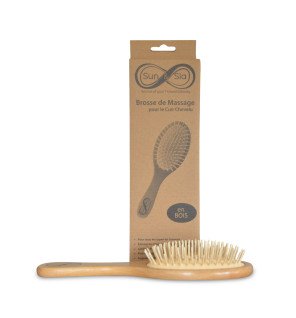  gros plan sur les picots en bois naturel de la brosse pour cuir chevelu