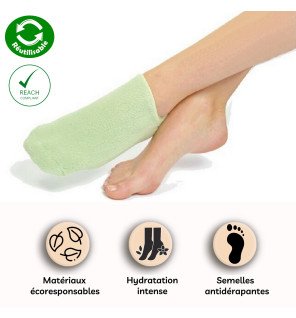  chaussettes spa vertes sun&sia réutilisables posées sur un tapis moelleux