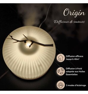 diffuseur origin en fonctionnement avec lumière led douce créant une ambiance relaxante
