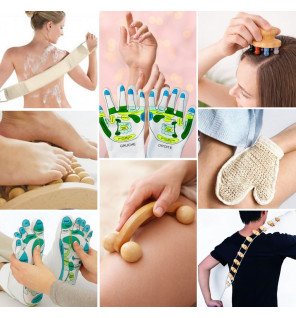 Coffret Massage & Réflexologie Naturel - 8 Accessoires