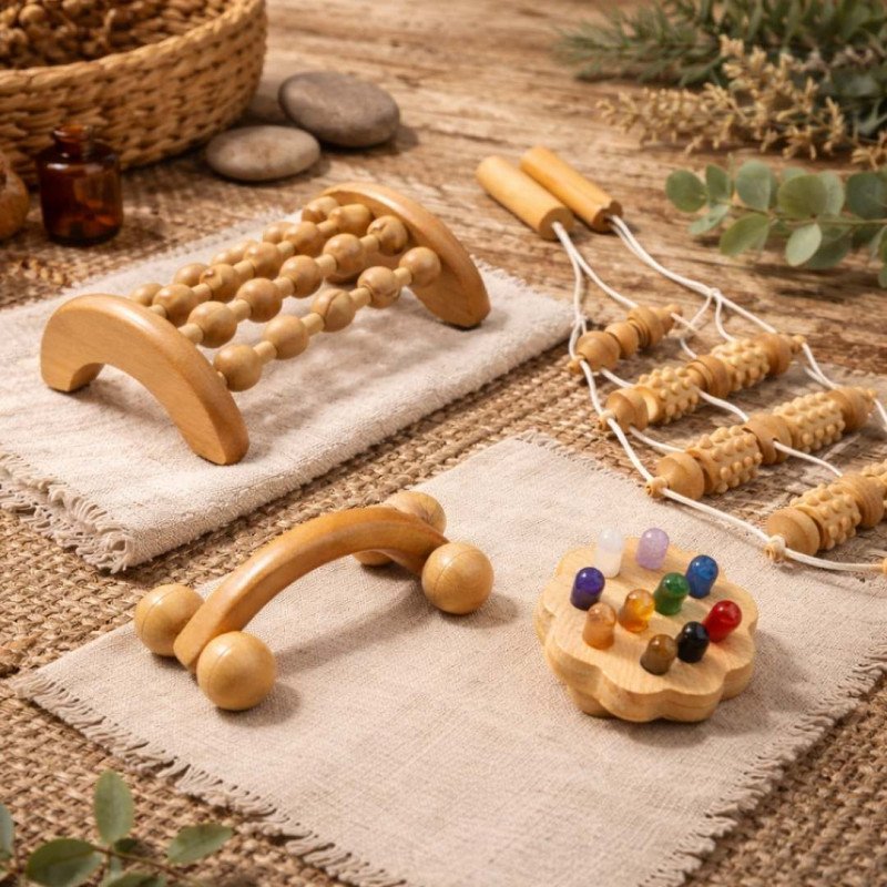 Coffret Essentiel Massage -  4 accessoires de massage en bois naturel
