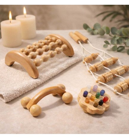 Coffret Essentiel Massage -  4 accessoires de massage en bois naturel