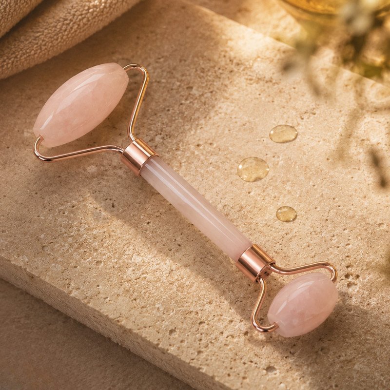 Masseur roller visage en quartz rose Masseur roller visage en quartz rose