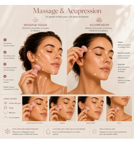 Champi Gua Sha en quartz rose