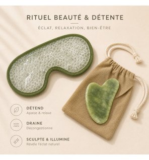 Kit Gua Sha en pierre de jade vert et masque yeux thermoconfort