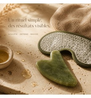 Zenaterra-Kit Gua Sha en pierre de jade vert et masque yeux thermoconfort-Sun&Sia-Gua Sha
