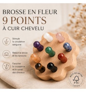 Zenaterra-Brosse en fleur à Cuir Chevelu en Bois FSC Hêtre et Pierres Naturelles-Sun&Sia-Massage