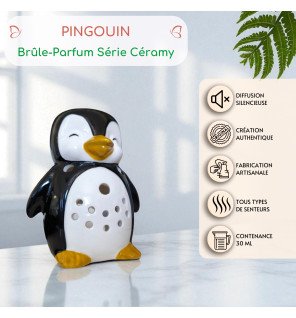  vue rapprochée du compartiment pour huiles essentielles du brûle-parfum pingouin