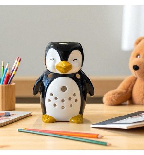  détail de la texture artisanale du brûle-parfum pingouin