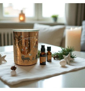  ambiance cocooning avec le brûle-parfum cuivré allumé en soirée