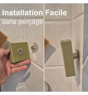  détail du système magnétique du porte-savon permettant une fixation rapide sans outils