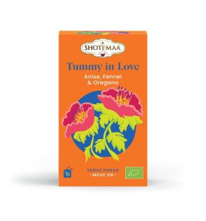 scène de petit-déjeuner avec la tisane tummy in love bio et un rayon de soleil matinal