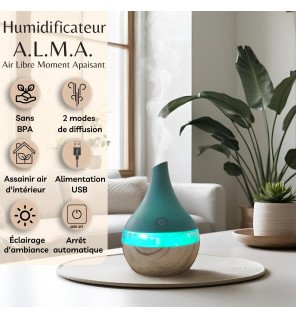  ambiance cocooning avec le diffuseur alma allumé et lumière douce