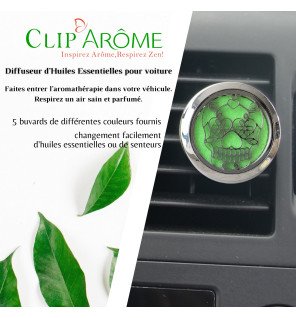  diffuseur clip’arôme calavera accroché à une ventilation avec lumière naturelle