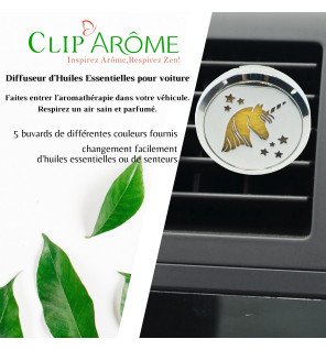  main insérant une pastille parfumée dans le diffuseur licorne pour voiture