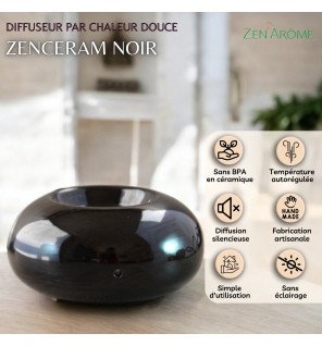  diffuseur d’huiles essentielles noir en fonctionnement dans une chambre zen