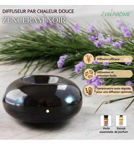 ZenCeram Noir - Diffuseur d'huiles essentielles par chaleur douce