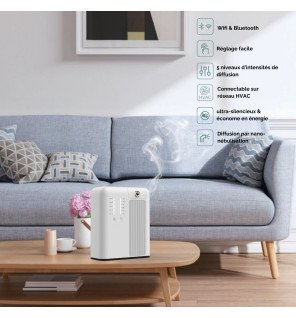  détail du panneau de contrôle intuitif du diffuseur dp300 pour ajuster l’intensité de diffusion