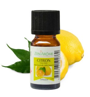  flacon d’huile essentielle citron avec gouttes prêtes à être versées