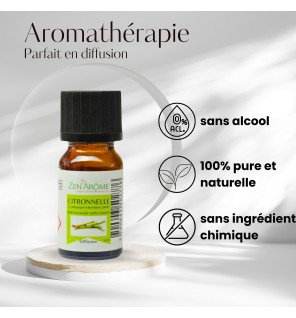  bouteille d'huile essentielle de citronnelle avec bouchon noir et étiquette verte