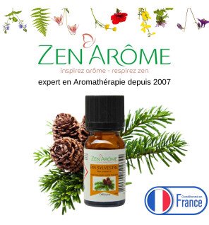  zoom sur l’étiquette du flacon d’huile essentielle pin sylvestre pour montrer les détails