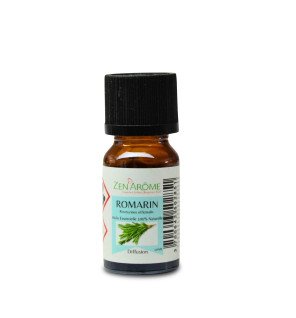  flacon d’huile essentielle de romarin 10 ml mis en avant dans une salle de bain zen
