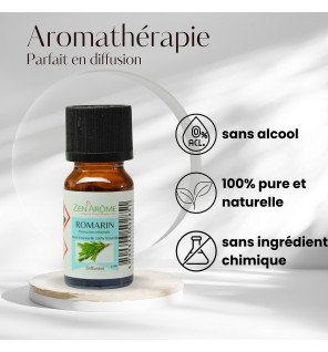  bouteille d’huile essentielle de romarin avec bouchon noir vue de face