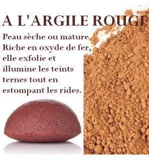 Éponge Konjac pour visage à l'argile rouge zéro déchet