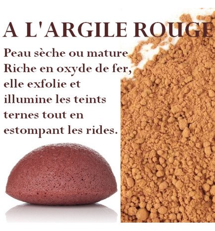 Éponge Konjac pour visage à l'argile rouge zéro déchet