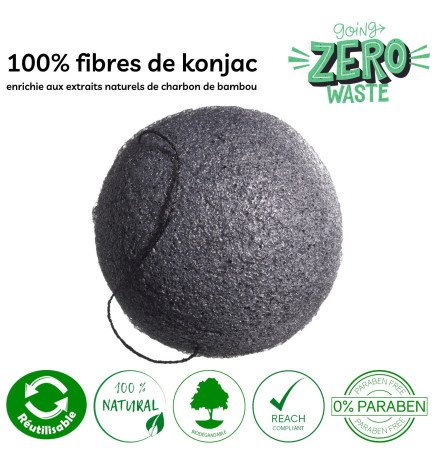 Éponge Konjac pour visage au charbon de bambou zéro déchet