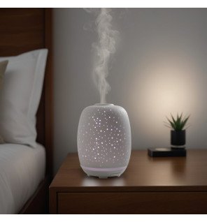  vue du diffuseur stella avec lumière douce créant une atmosphère relaxante dans un salon