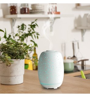  diffuseur d’huiles essentielles stella placé près d’un ordinateur pour améliorer l’air pendant le télétravail