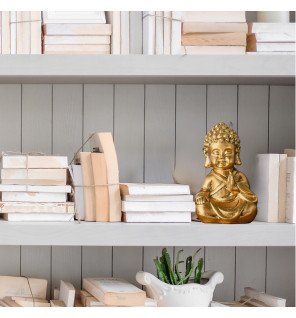 statue miniature bouddha doré placée près d’une plante verte pour une touche de sérénité