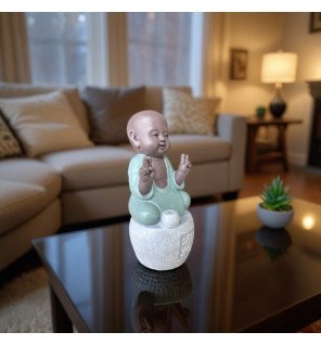  détail du visage serein de la statue porte-encens dana en bronze