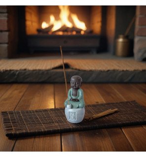  statue bouddha porte-encens dhyana intégrée dans une décoration feng shui moderne